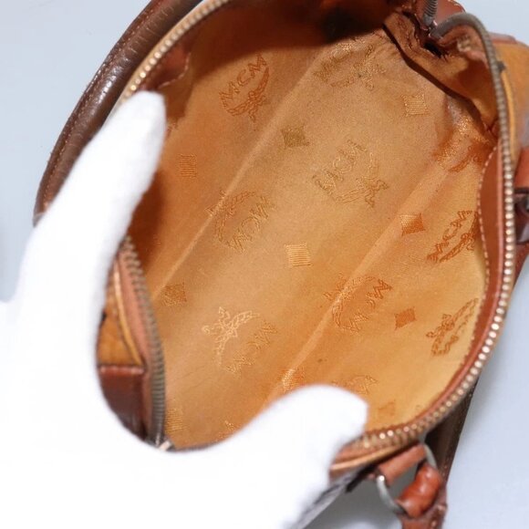 MCM Logogram Vicetos Hand Bag PVC Leather 2way Brown Gold Auth BA1440 - Picture 11 of 16